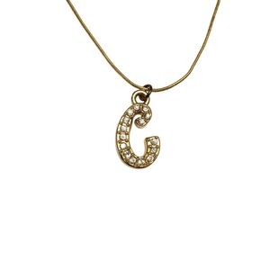 Rhinestone Initial Monogram C 16" Snake Chain Necklace Goldtone